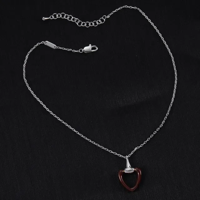 Gucci Horsebit 1955 Collier Burdeos Argent Forme Cœur Résine 3
