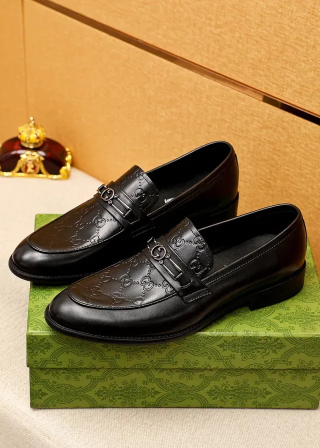 Gucci Horsebit 1955 Embossed GG Black Leather Loafers 8