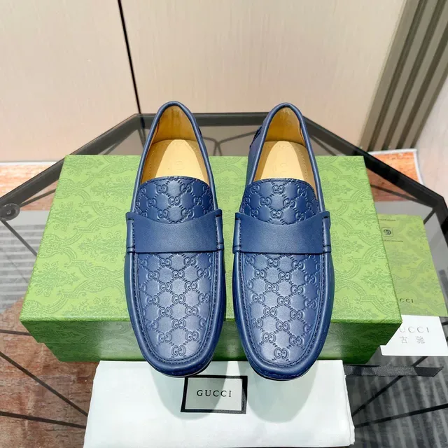 Gucci Horsebit 1955 Embossed GG Blue Loafers 3