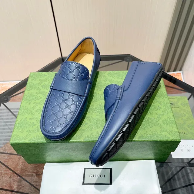 Gucci Horsebit 1955 Embossed GG Blue Loafers 5