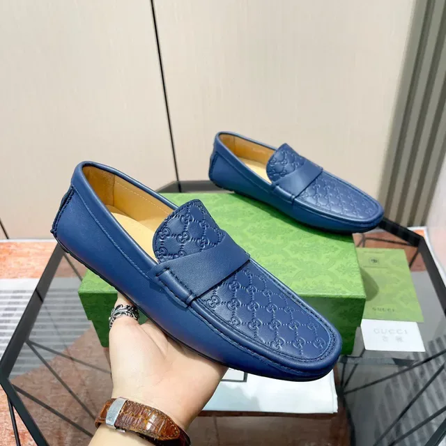 Gucci Horsebit 1955 Embossed GG Blue Loafers 6