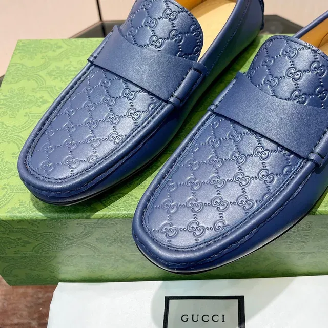 Gucci Horsebit 1955 Embossed GG Blue Loafers 7