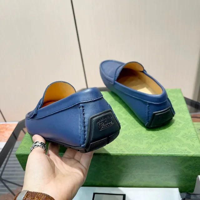 Gucci Horsebit 1955 Embossed GG Blue Loafers 8