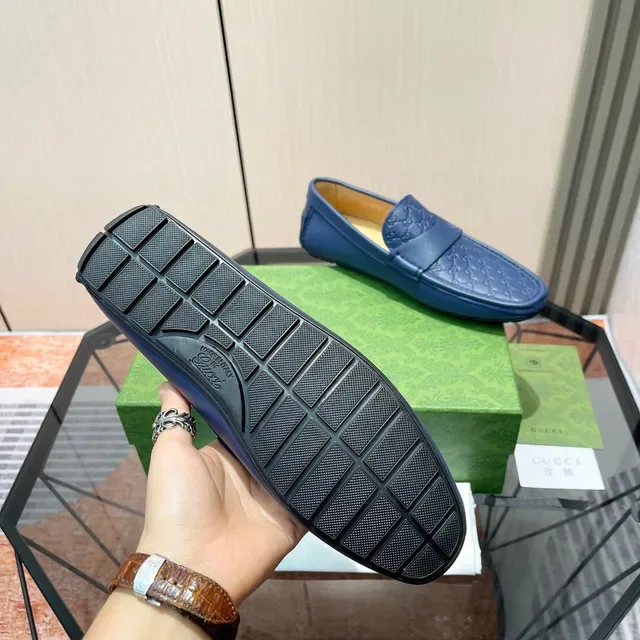 Gucci Horsebit 1955 Embossed GG Blue Loafers 9