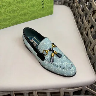 Gucci Horsebit 1955 浅蓝色 GG Monogram 乐福鞋