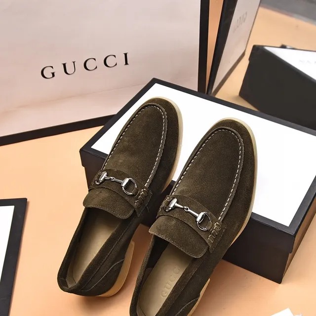 Gucci Horsebit 1955 Olive Green Suede Loafers 8