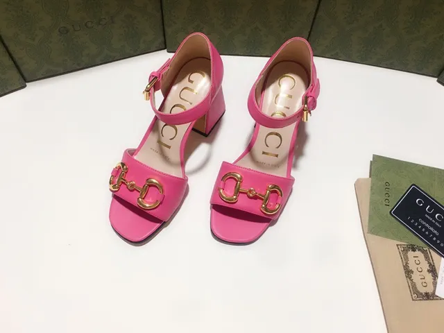 Gucci Horsebit 1955 Pink Gold Buckle Ankle Strap Block Heel 7