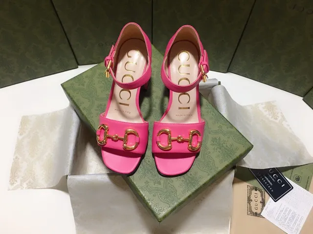 Gucci Horsebit 1955 Pink Gold Buckle Ankle Strap Block Heel 8