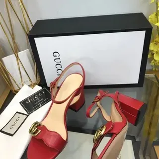 Gucci Horsebit 1955 Red Gold Leather Interlocking G Buckle Block Heel