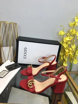 Gucci Horsebit 1955 Red Gold Leather Interlocking G Buckle Block Heel 2