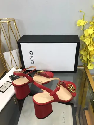 Gucci Horsebit 1955 Red Gold Leather Interlocking G Buckle Block Heel 3