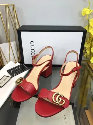 Gucci Horsebit 1955 Red Gold Leather Interlocking G Buckle Block Heel 5