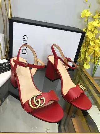 Gucci Horsebit 1955 Red Gold Leather Interlocking G Buckle Block Heel 8