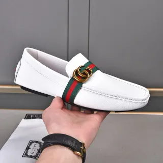Gucci Horsebit 1955 সাদা চামড়ার ওয়েব স্ট্রাইপ লোফার