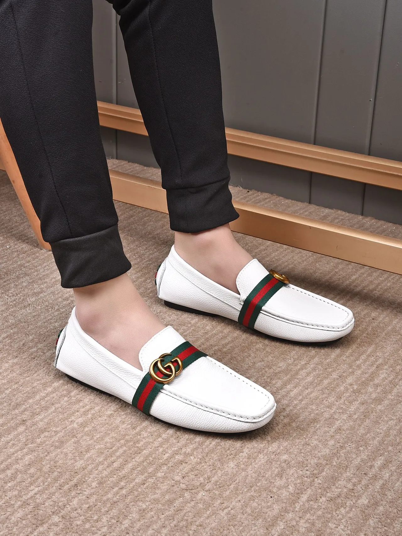 Gucci Horsebit 1955 White Leather Web Stripe Loafer 3