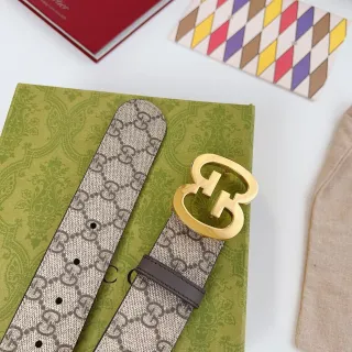 Gucci Interlocking G Belt Beige Brown Gold Leather Belt