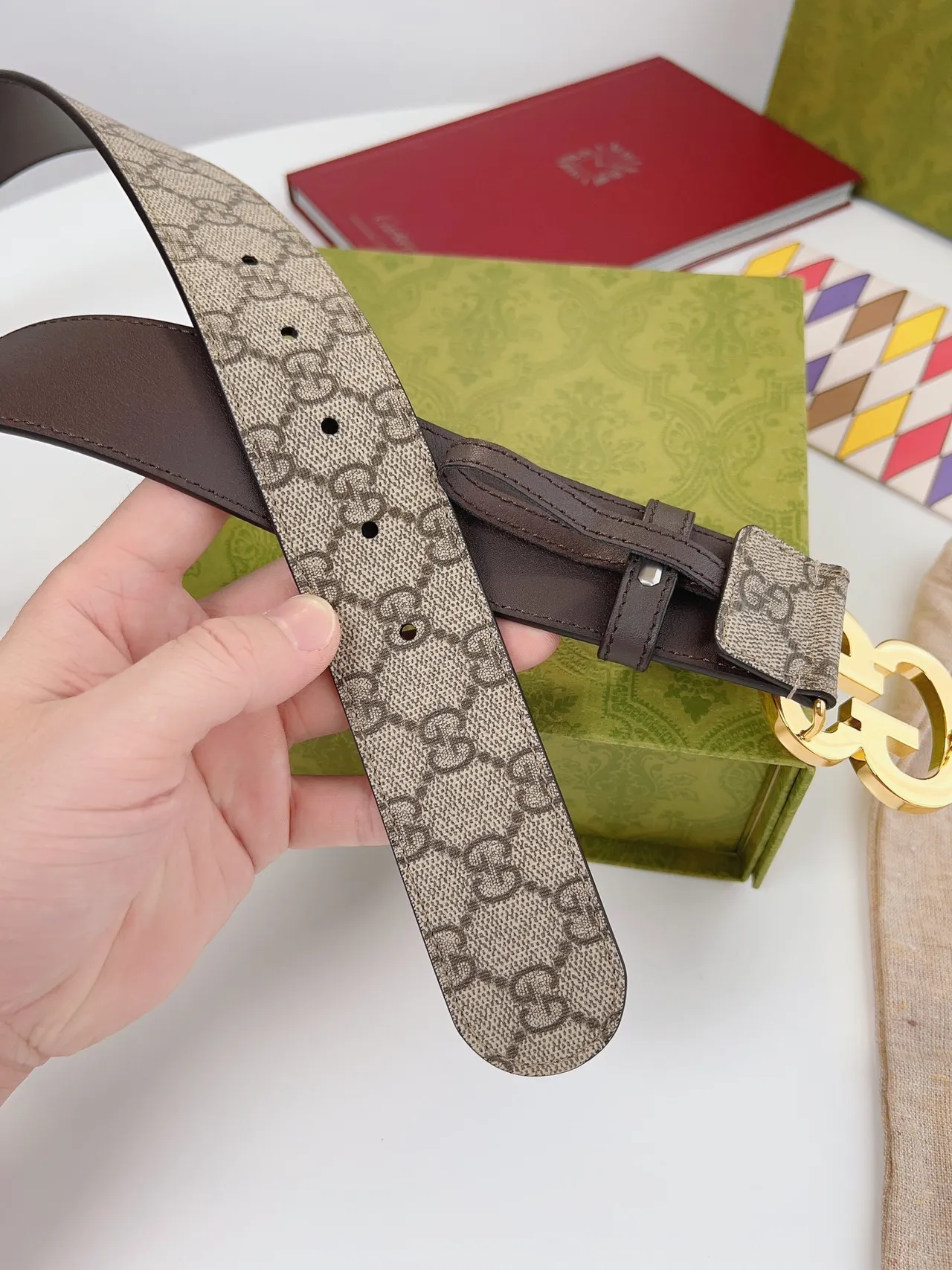 Gucci Interlocking G Belt Beige Brown Gold Leather Belt 2