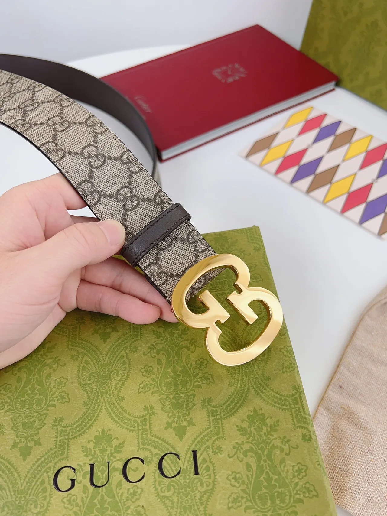 Gucci Interlocking G Belt Beige Brown Gold Leather Belt 5