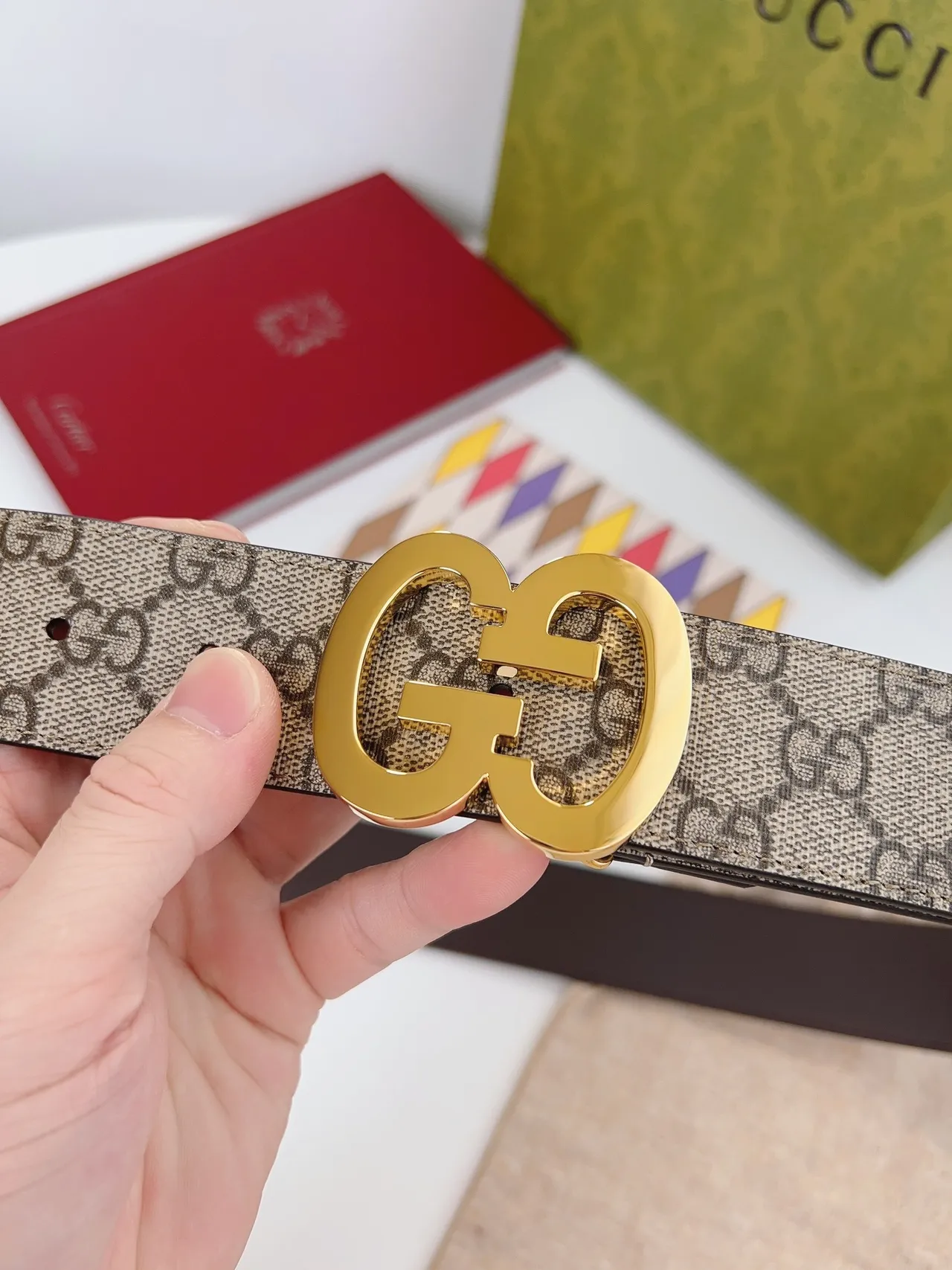 Gucci Interlocking G Belt Beige Brown Gold Leather Belt 6