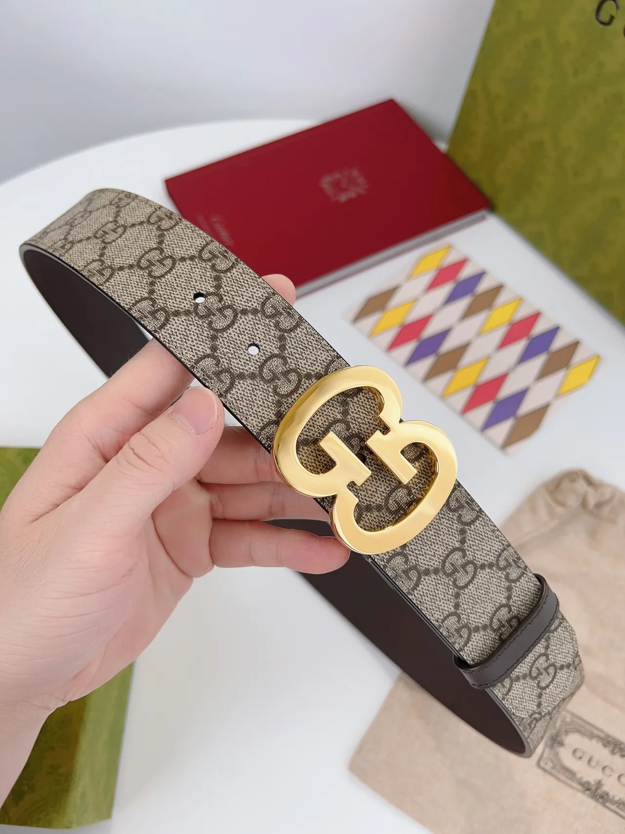 Gucci Interlocking G Belt Beige Brown Gold Leather Belt 7