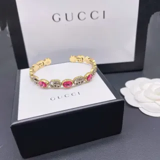 Gucci Interlocking G Pink Gemstone Gold-Tone Rigid Bracelet