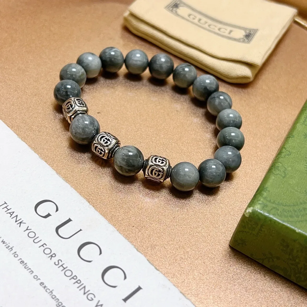 Gucci Interlocking G Stone Bead Stretch Bracelet 2