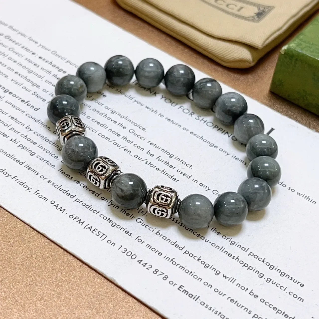 Gucci Interlocking G Stone Bead Stretch Bracelet 7
