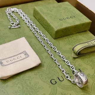 Gucci Link to Love Silver Chain Toggle Clasp Necklace