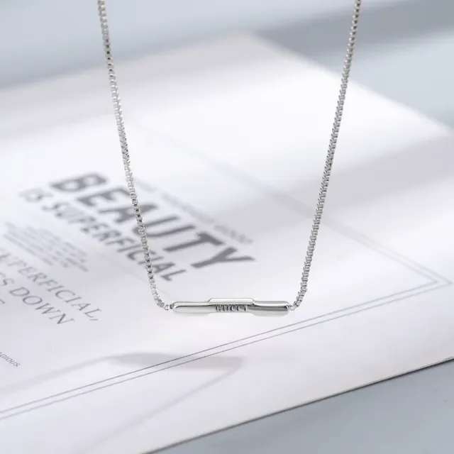 Gucci Logo Bar Pendant सلسلة ذهبية بكس 6
