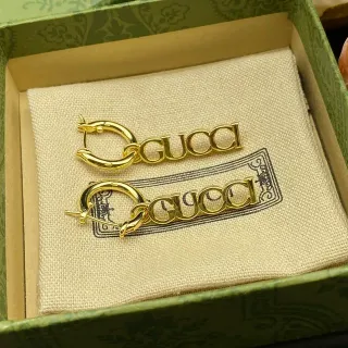 Gucci Logo Hoop Gold-Tone Earrings