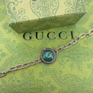 Gucci Malaquita Interlocking G Pulseira de corrente trançada com bisel