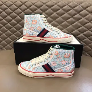 Gucci Multicolor Beige High-Top Floral-Print Canvas Lifestyle Sneakers