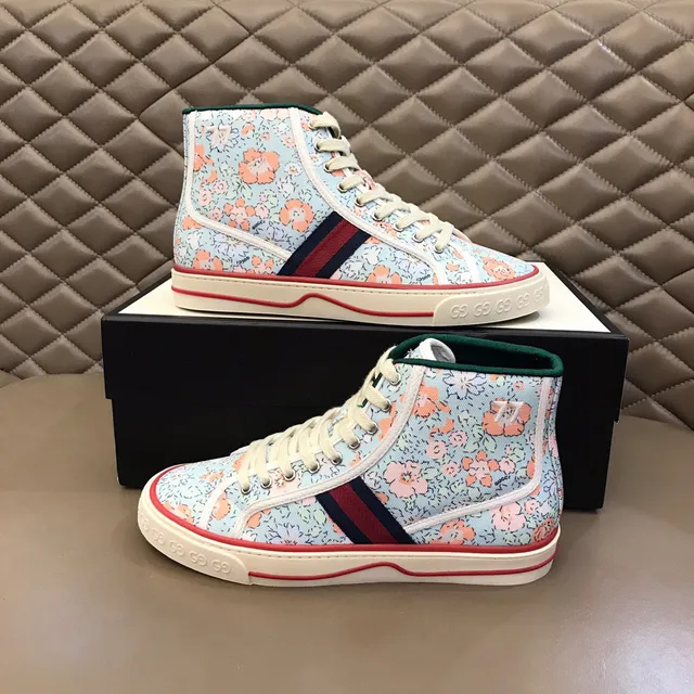 Gucci Multicolor Beige High-Top Floral-Print Canvas Lifestyle Sneakers 1