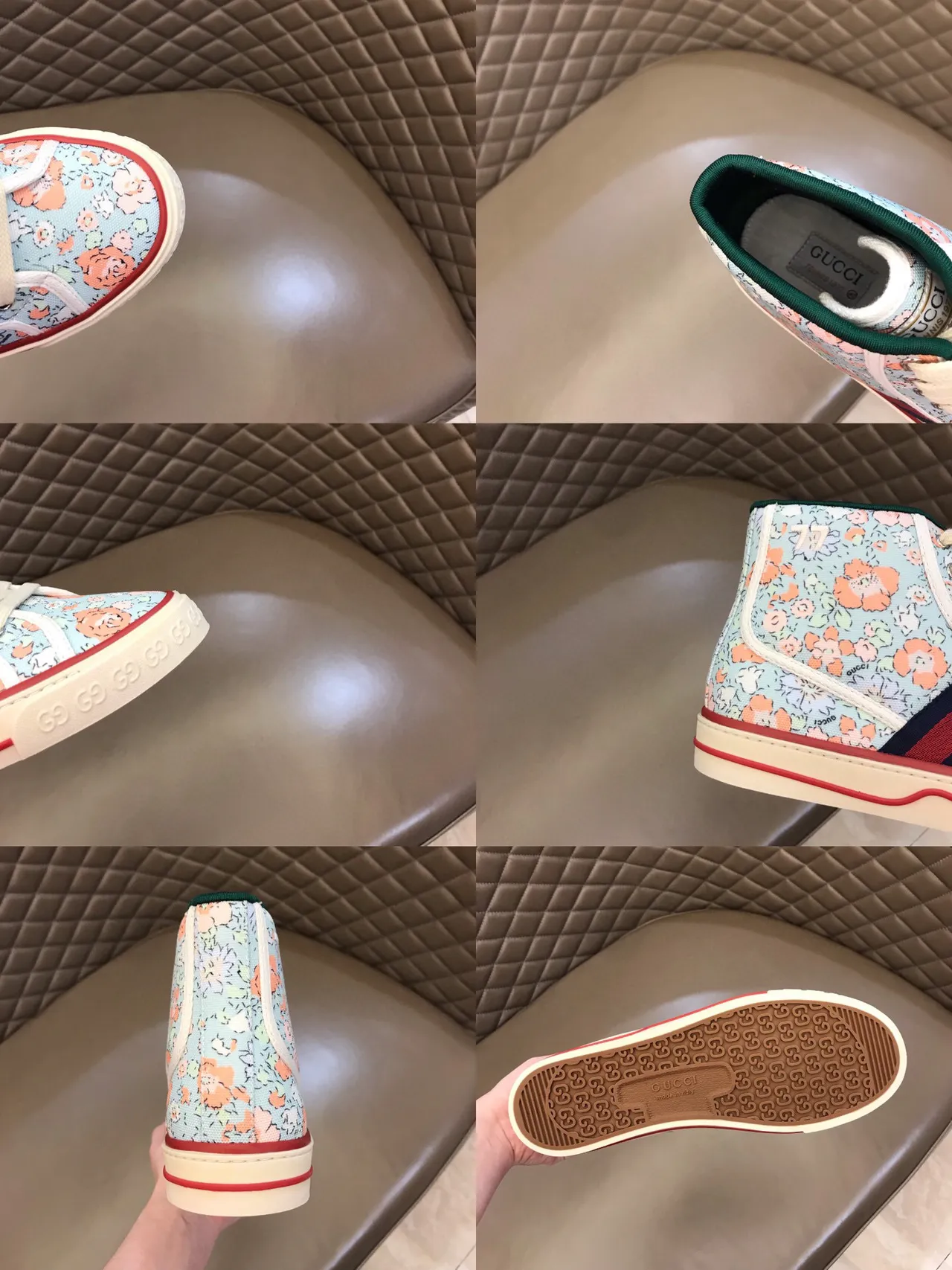 Gucci Multicolor Beige High-Top Floral-Print Canvas Lifestyle Sneakers 3