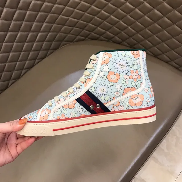 Gucci Multicolor Beige High-Top Floral-Print Canvas Lifestyle Sneakers 4