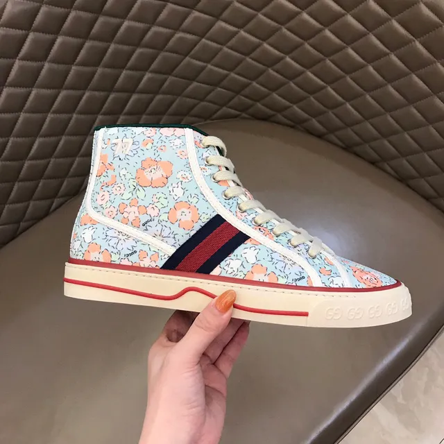 Gucci Multicolor Beige High-Top Floral-Print Canvas Lifestyle Sneakers 5