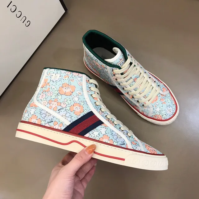 Gucci Multicolor Beige High-Top Floral-Print Canvas Lifestyle Sneakers 7