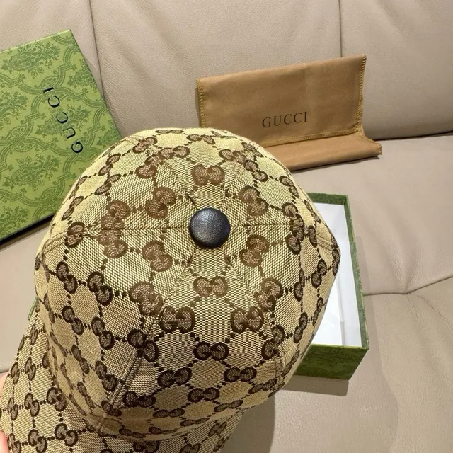 Gucci Ophidia Beige Brown GG Monogram Canvas Web Stripe Accent Baseball Cap 5