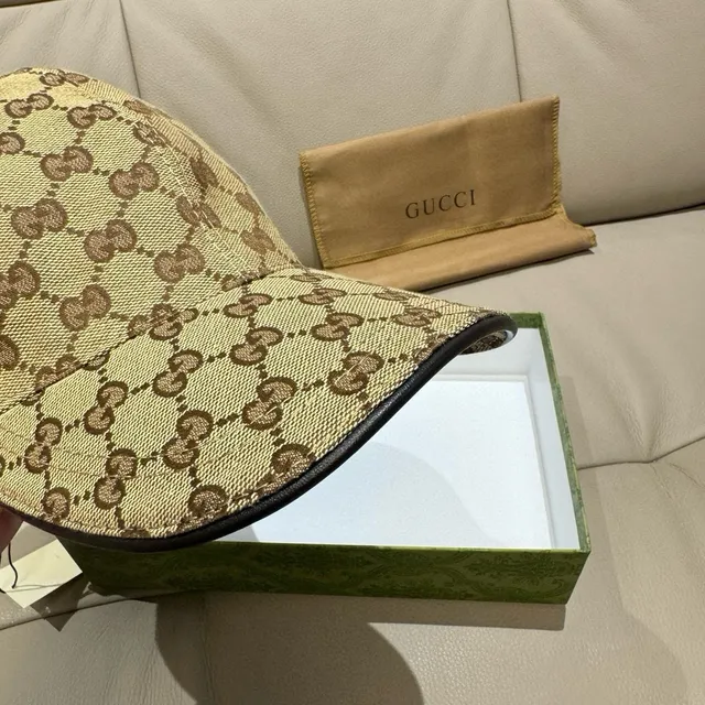 Gucci Ophidia Beige Brown GG Monogram Canvas Web Stripe Accent Baseball Cap 6