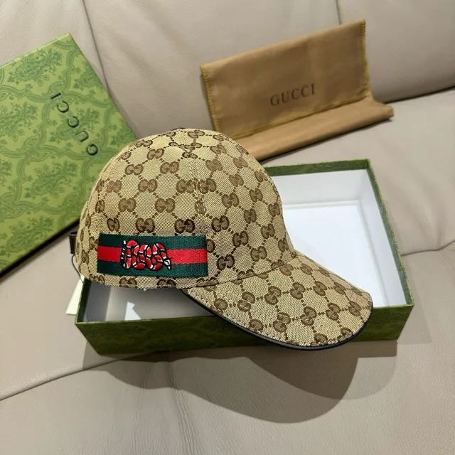Gucci Ophidia Beige Brown GG Monogram Canvas Web Stripe Accent Baseball Cap 7