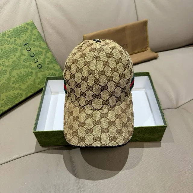Gucci Ophidia Beige Brown GG Monogram Canvas Web Stripe Accent Baseball Cap 8