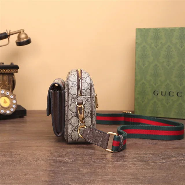 Gucci Ophidia Beige Brown Monogram Canvas Web Stripe Accent Messenger Bag 5