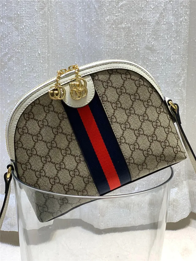 Gucci Ophidia Beige GG Monogram Canvas Web Stripe Chain Bag 2