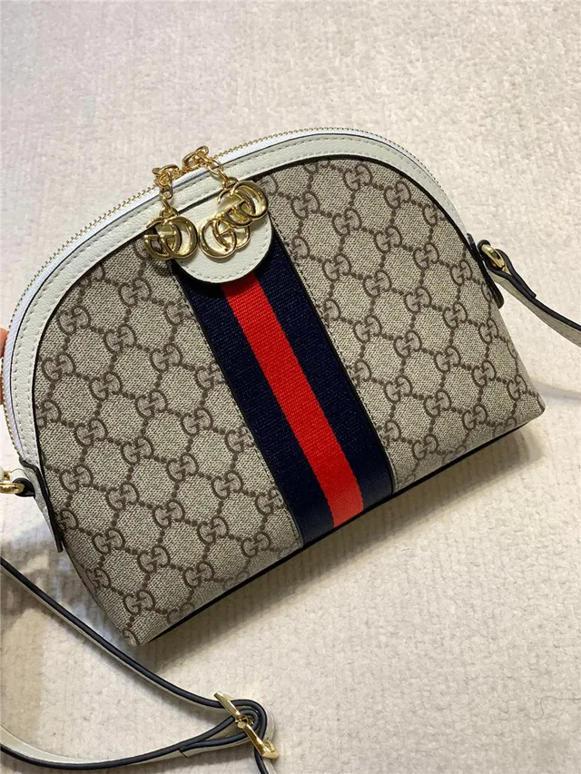 Gucci Ophidia Beige GG Monogram Canvas Web Stripe Chain Bag 3