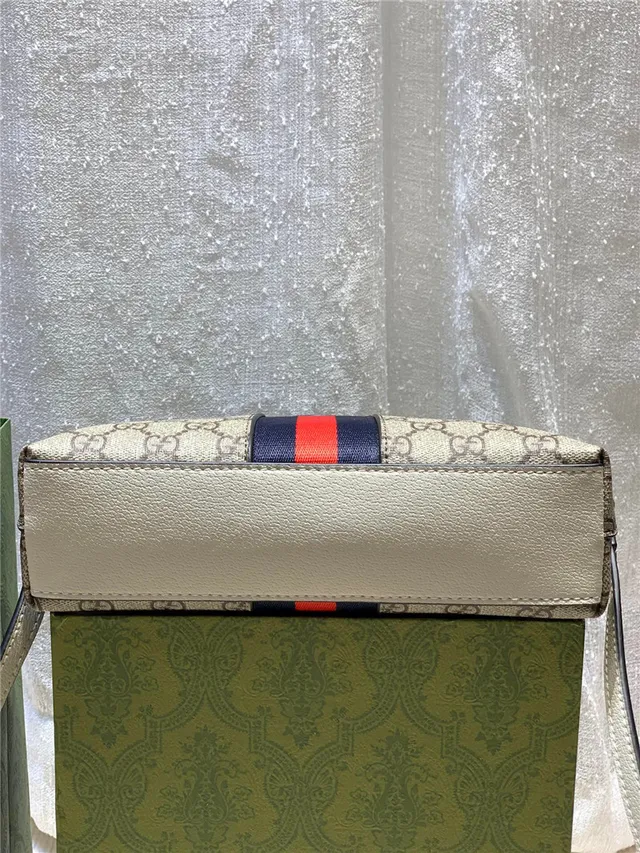 Gucci Ophidia Beige GG Monogram Canvas Web Stripe Chain Bag 6
