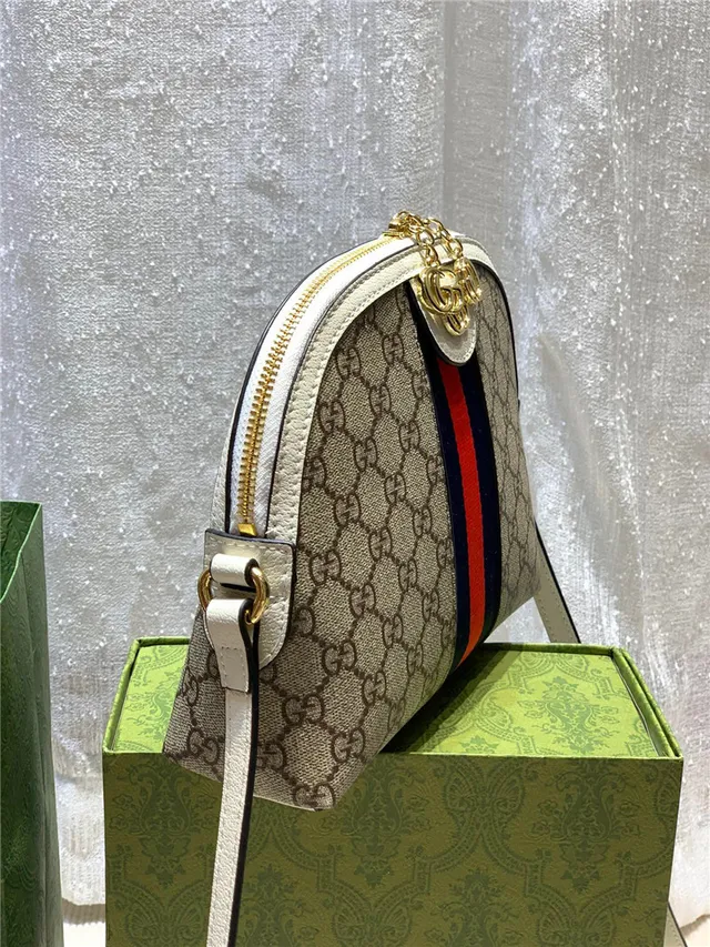 Gucci Ophidia Beige GG Monogram Canvas Web Stripe Chain Bag 7