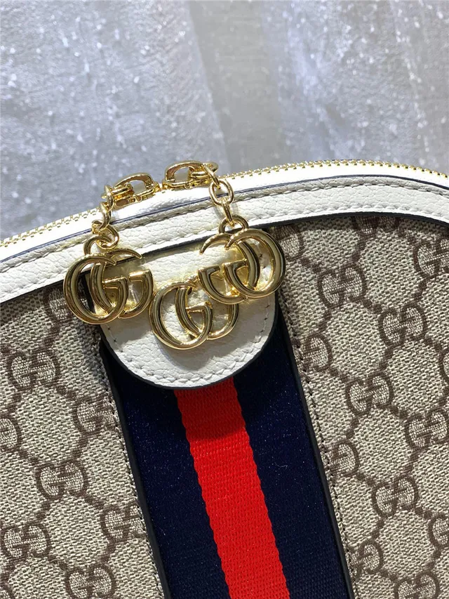 Gucci Ophidia Beige GG Monogram Canvas Web Stripe Chain Bag 8