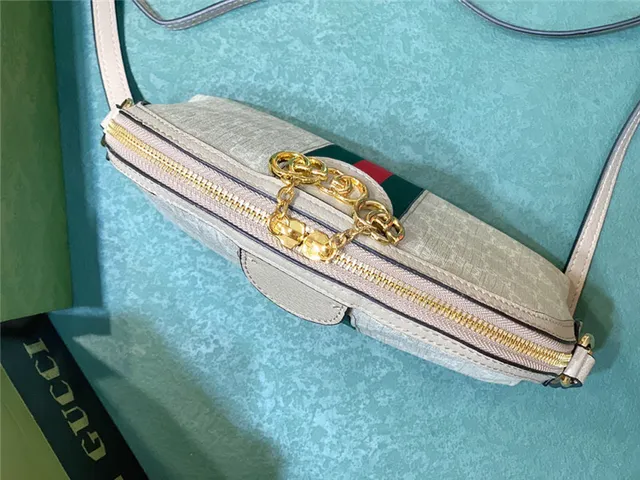Gucci Ophidia Beige GG Monogram Canvas Web Stripe Chain Bag 13