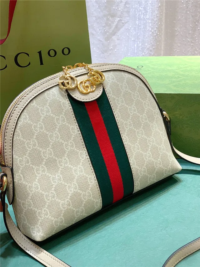 Gucci Ophidia Beige GG Monogram Canvas Web Stripe Chain Bag 14