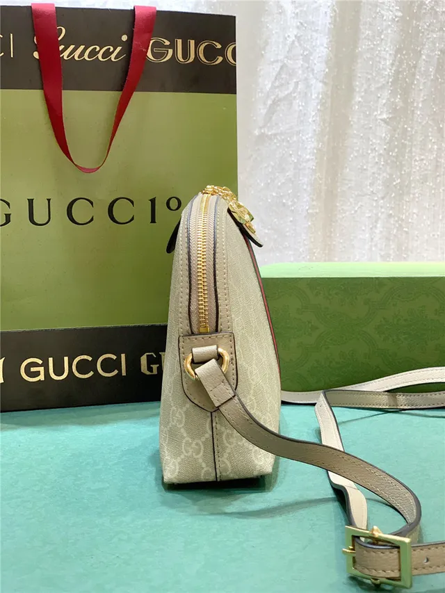 Gucci Ophidia Beige GG Monogram Canvas Web Stripe Chain Bag 16